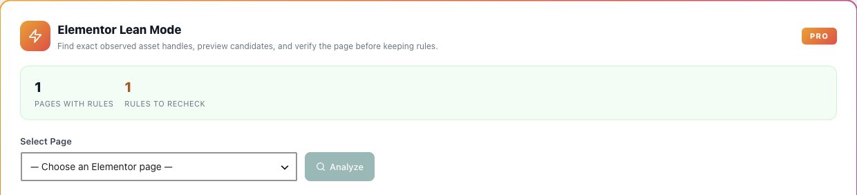How to Find Which Plugin Loads a Heavy Elementor Script 3 Lean Mode’s page-analysis controls