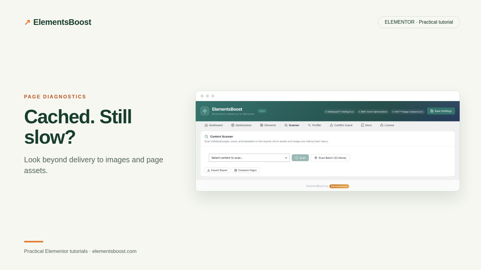 ElementsBoost Content Scanner for investigating a slow cached page.