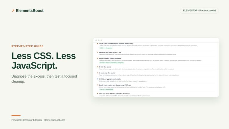 ElementsBoost scan findings for CSS, JavaScript and third-party assets.