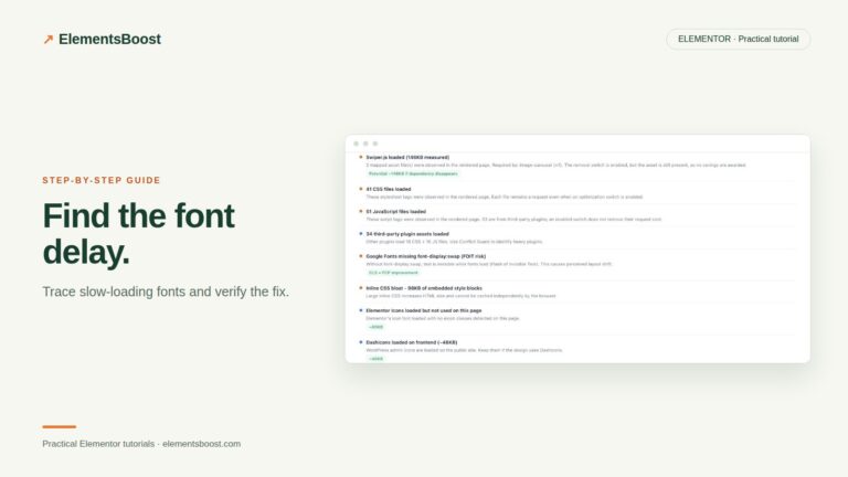 ElementsBoost scan findings for missing font-display and unused icons.