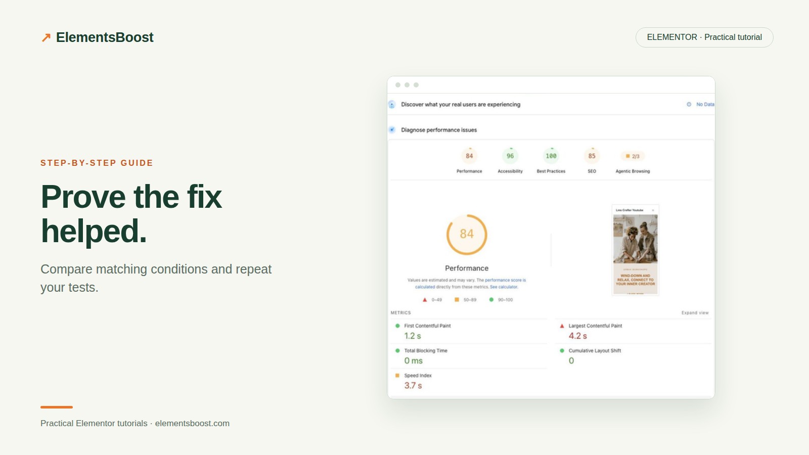PageSpeed Insights performance metrics for checking an optimization.