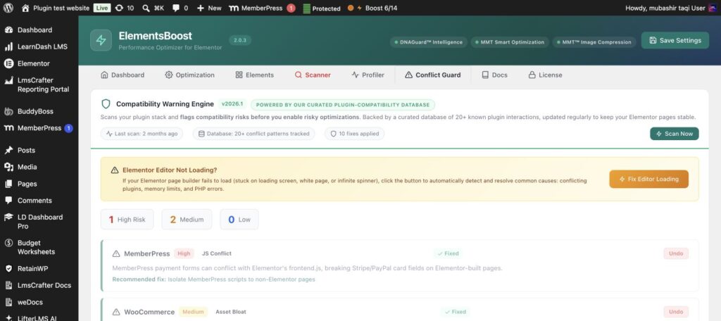 How to Use ElementsBoost With Your WordPress Cache Plugin 2 ElementsBoost compatibility screen used alongside a WordPress cache plugin