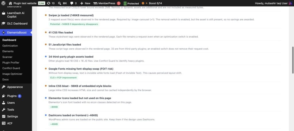 ElementsBoost finding for slow Elementor font loading for Elementor font loading
