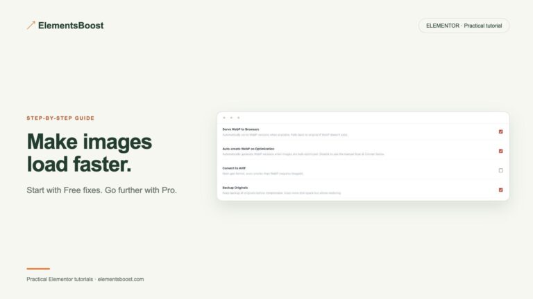 Make images load faster. ElementsBoost modern image format controls.