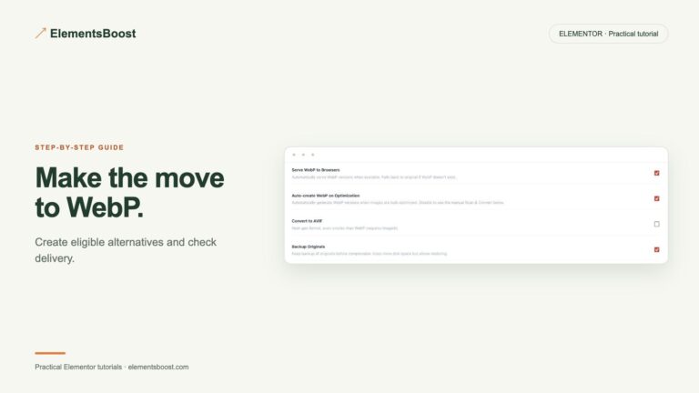 Make the move to WebP. ElementsBoost create and serve modern formats.