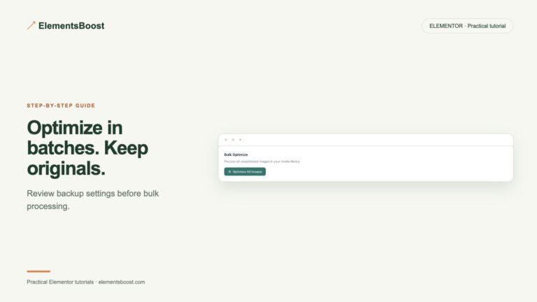 Optimize in batches. Keep originals. ElementsBoost optimize your media library.