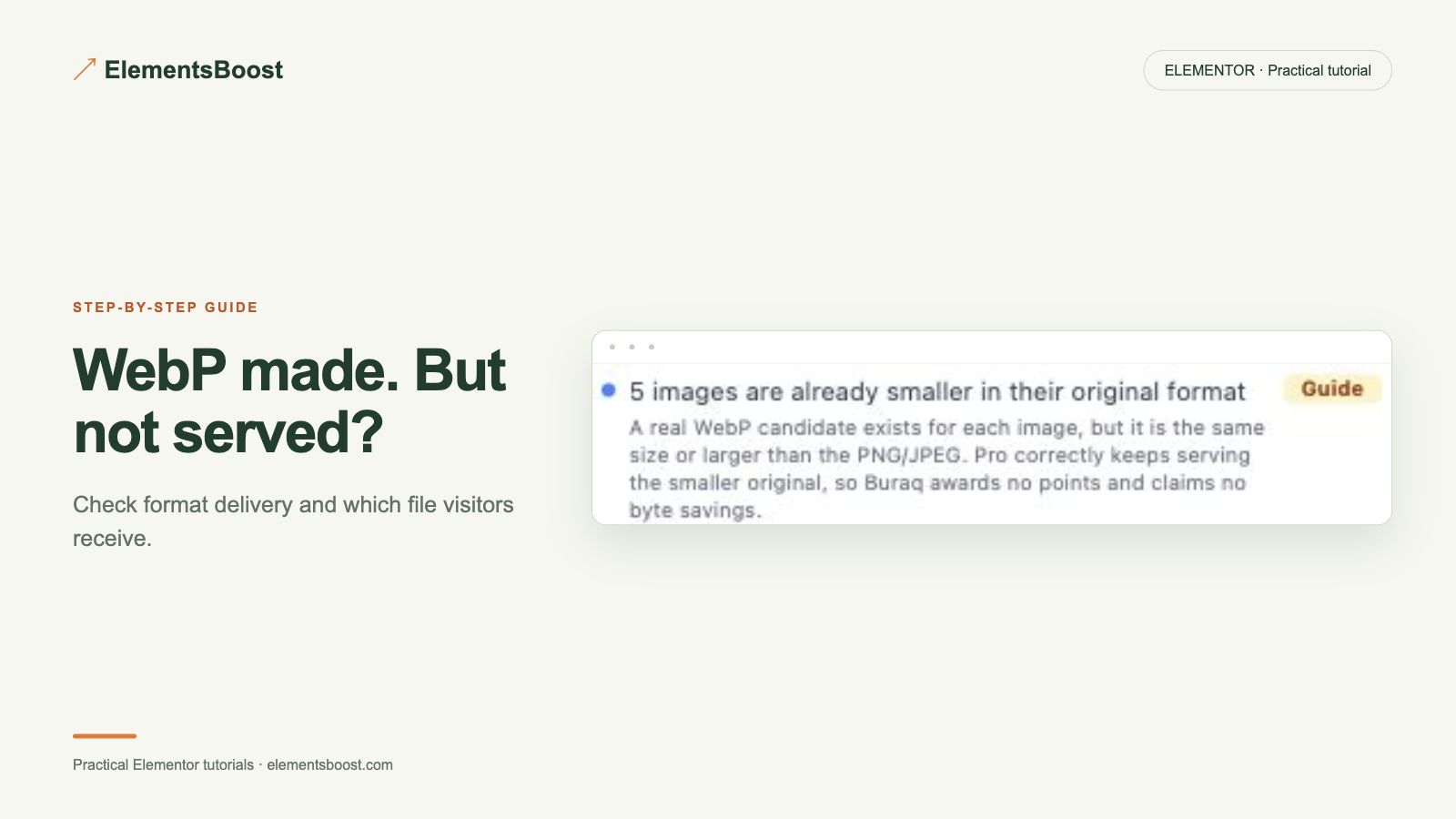 WebP made. But not served? ElementsBoost why a smaller original can win.