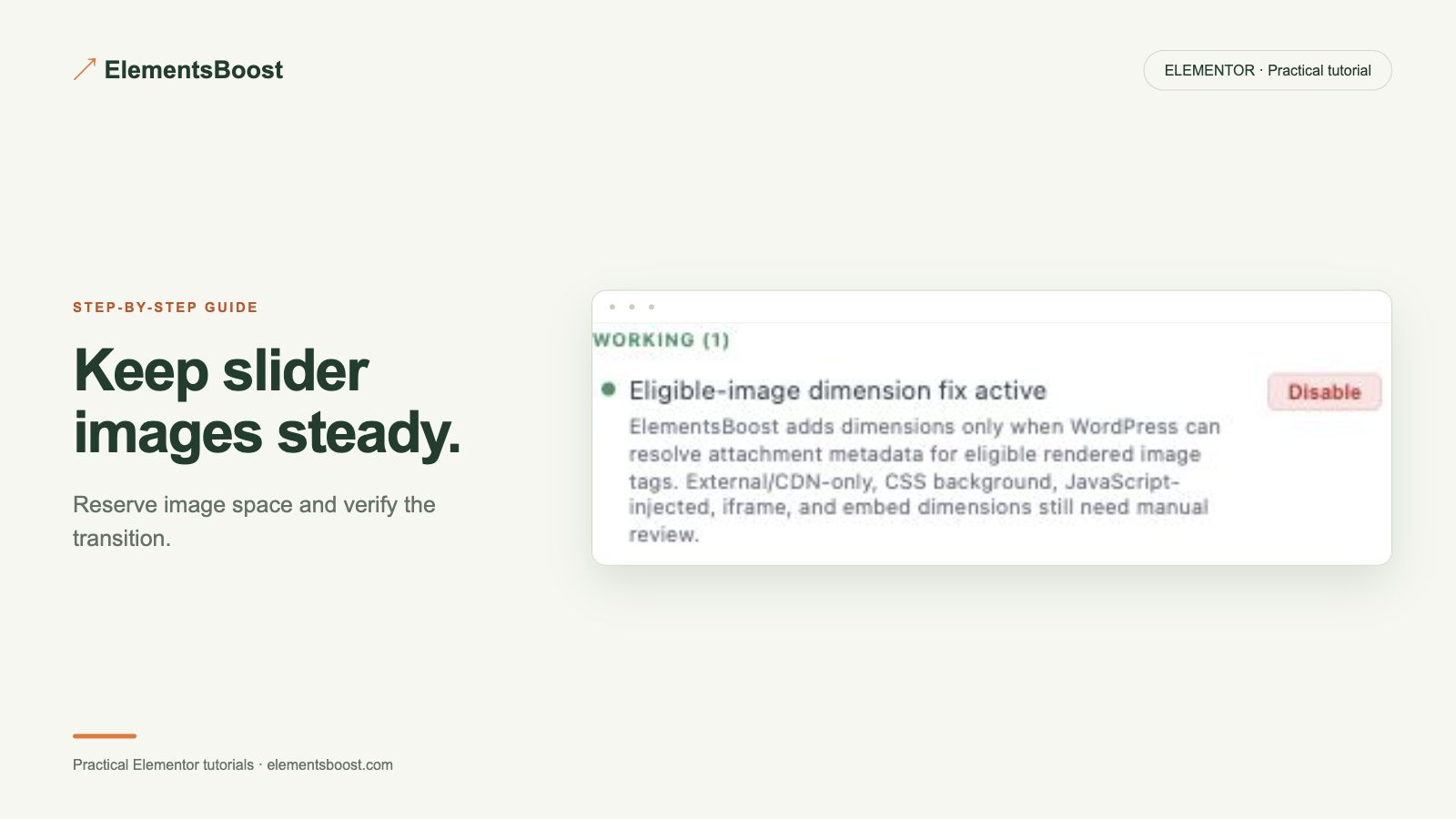 Keep slider images steady. ElementsBoost review eligible image dimensions.