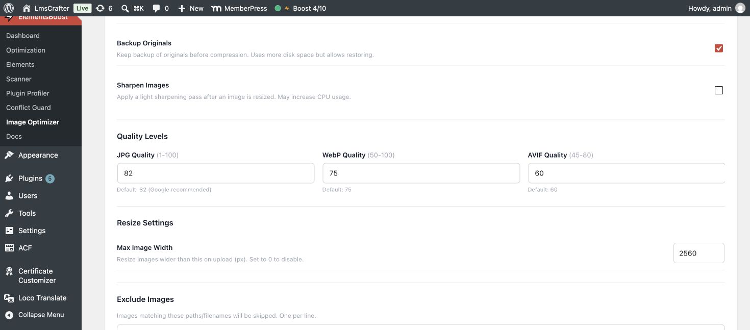 Features 1 Actual ElementsBoost image quality, backup and resize controls